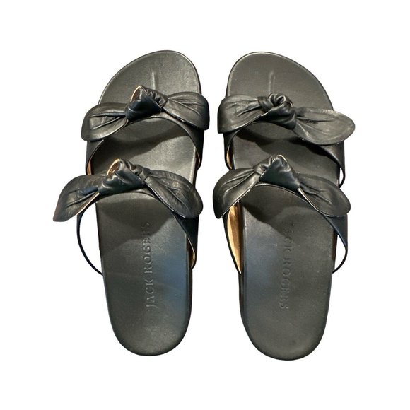 Jack‎ Rogers | Black Double-Knot Monica Leather Sandal Sz 7 NWOT - Picture 1 of 7